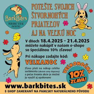 Potešte svojich chlpáčov na Veľkú noc! Od 18. do 21. apríla u nás nakúpite s 10 % zľavou – stačí zadať kód VELKANOC. 🐰 Len...